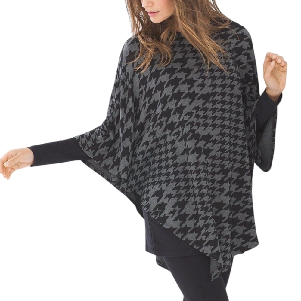 SOMA Divine Terry Angled Poncho Houndstooth Mix Heather Quartz S/M Academia